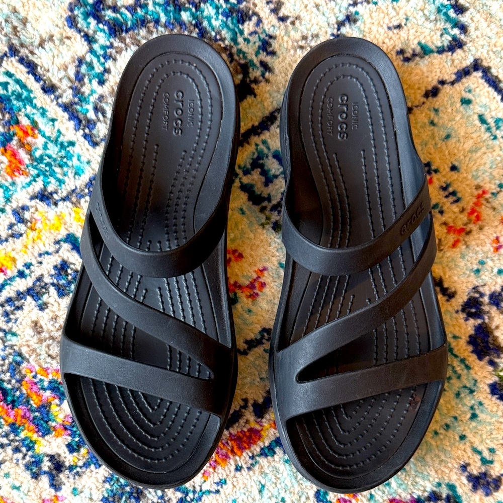 CROCS Black Strappy Slide Sandals
